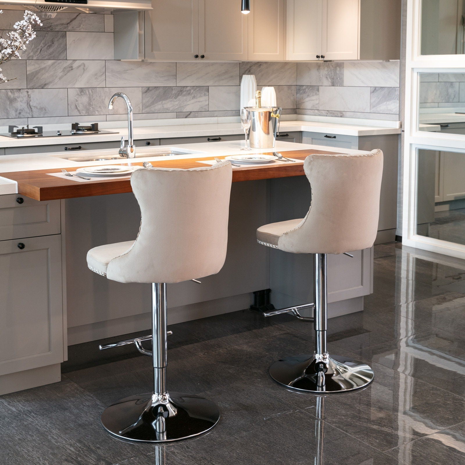 Swivel Adjustable Height Barstools Set of 2 by HouseOfZazla