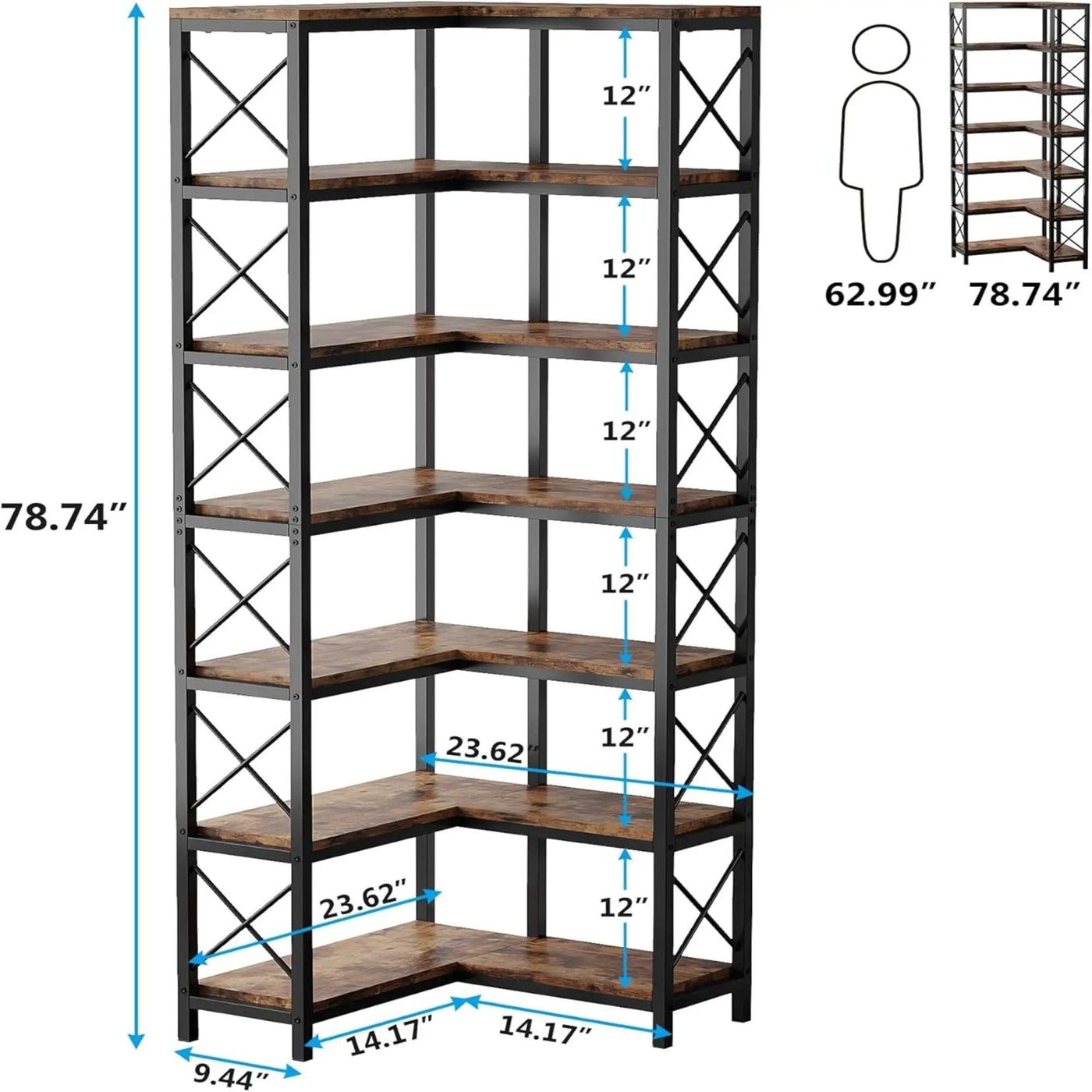 7 Tier Corner Bookshelf, Storage Unit For Living Room by HouseOfZazla