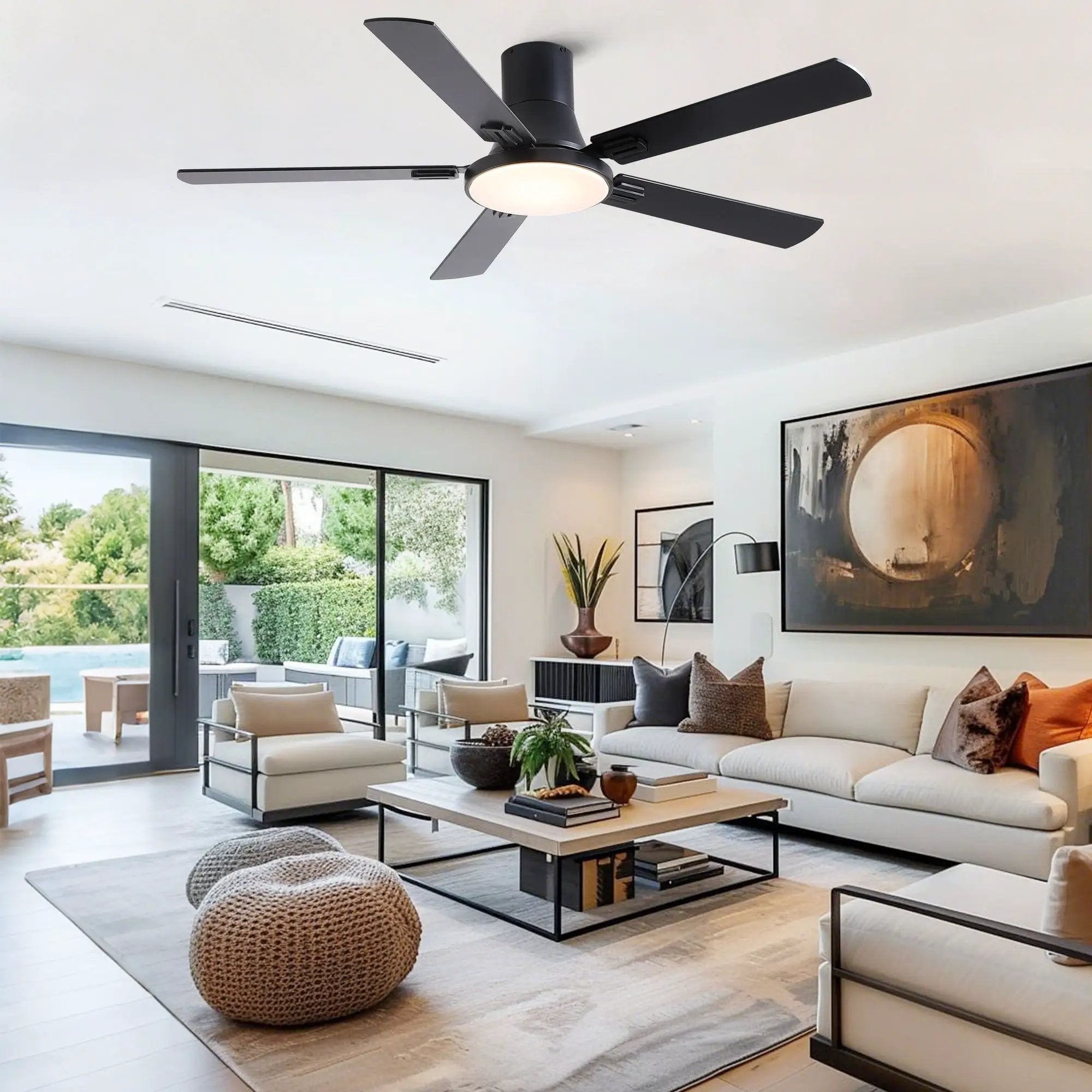 Flush Mount Ceiling Fans With LED Light And Remote Control, 5 Blades by HouseOfZazla