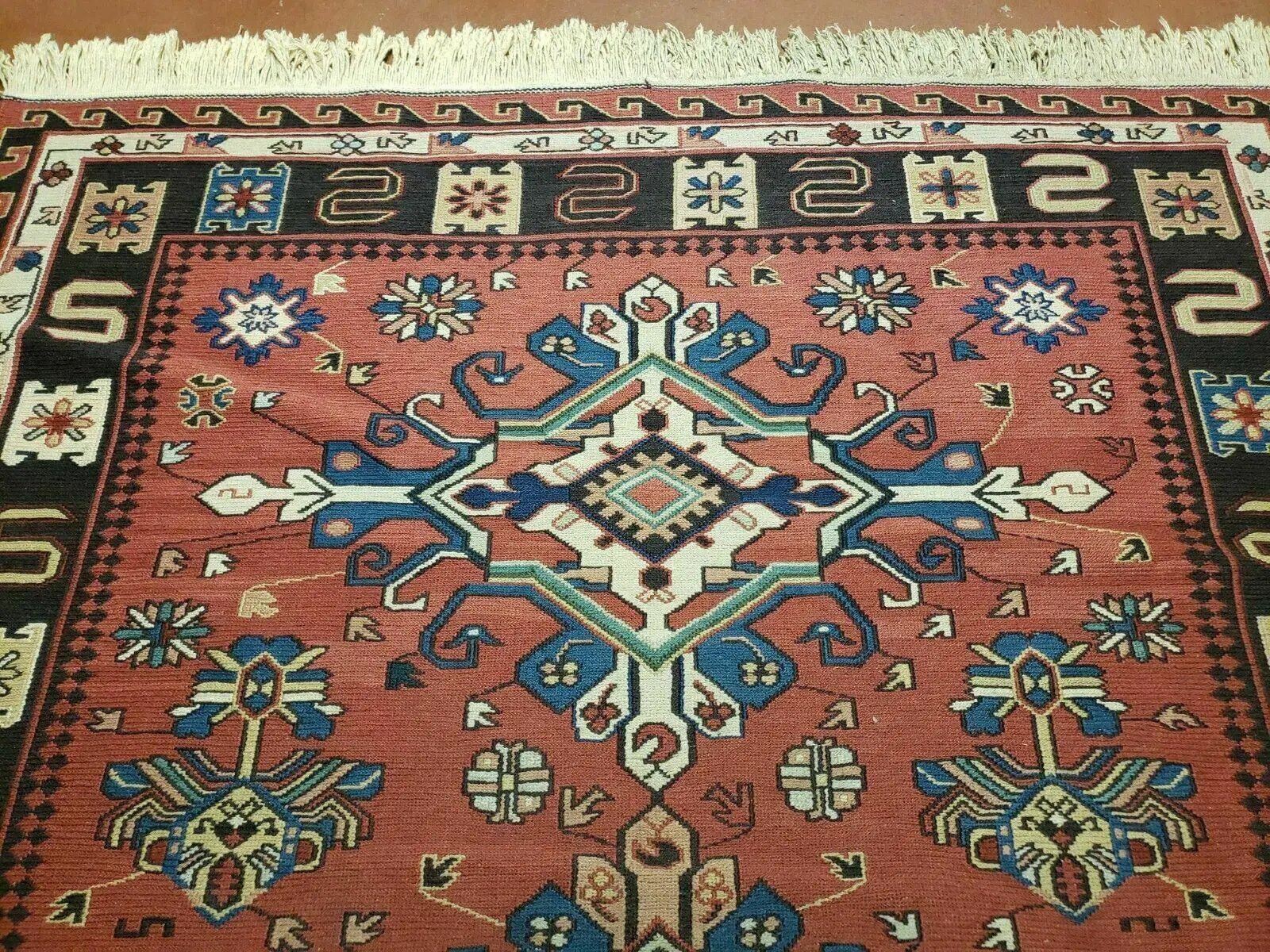 4' X 6' Vintage Russian Kilim Handmade Caucasian Soumak Flat Weave Wool Rug by Jewel Rugs