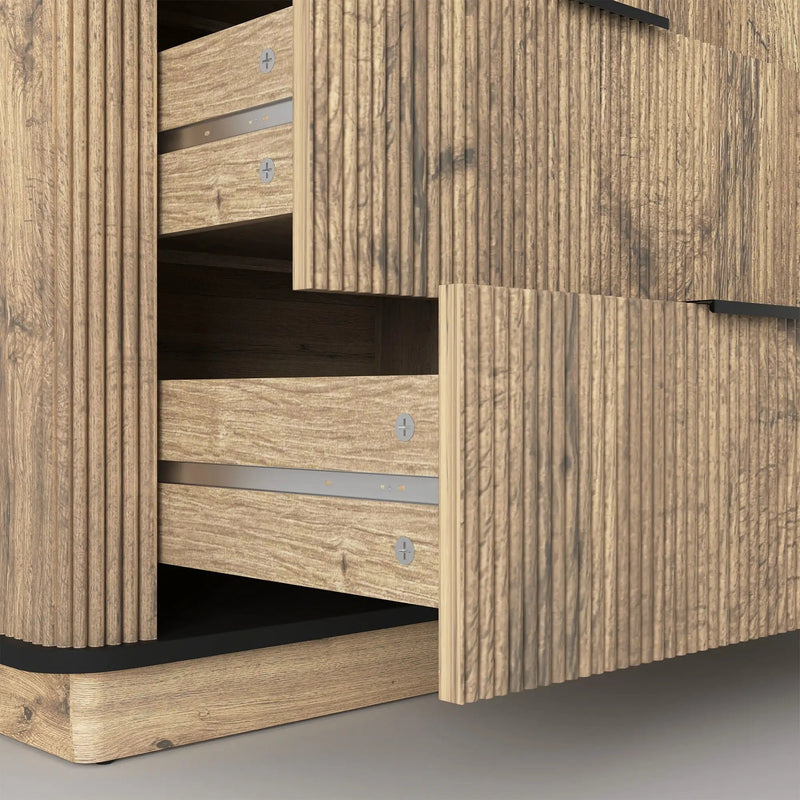 Modern 6 Drawer Cabinet With Metal Rounded Corners And Exquisite Handles Multi Functional Storage - Natural Wood by HouseOfZazla