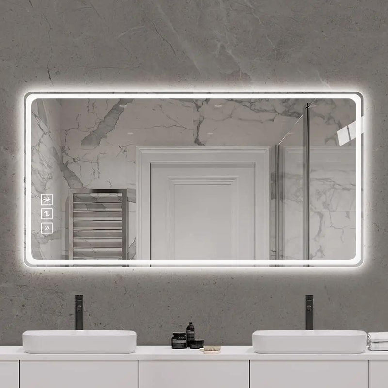 Bathroom Mirror Vanity Mirrors With Front Lights, Wall Mounted, Anti-Fog, Frameless, Horizontal Or Vertical by HouseOfZazla