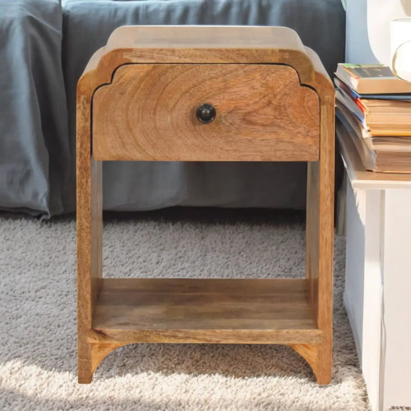 Newton Mini Oak-ish Nightstand with a Drawer and Open Shelf by HouseOfZazla