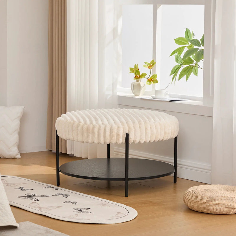 Modern Upholstered Round Ottoman Coffee Table With Storage Shelf by Unique Piece Furniture