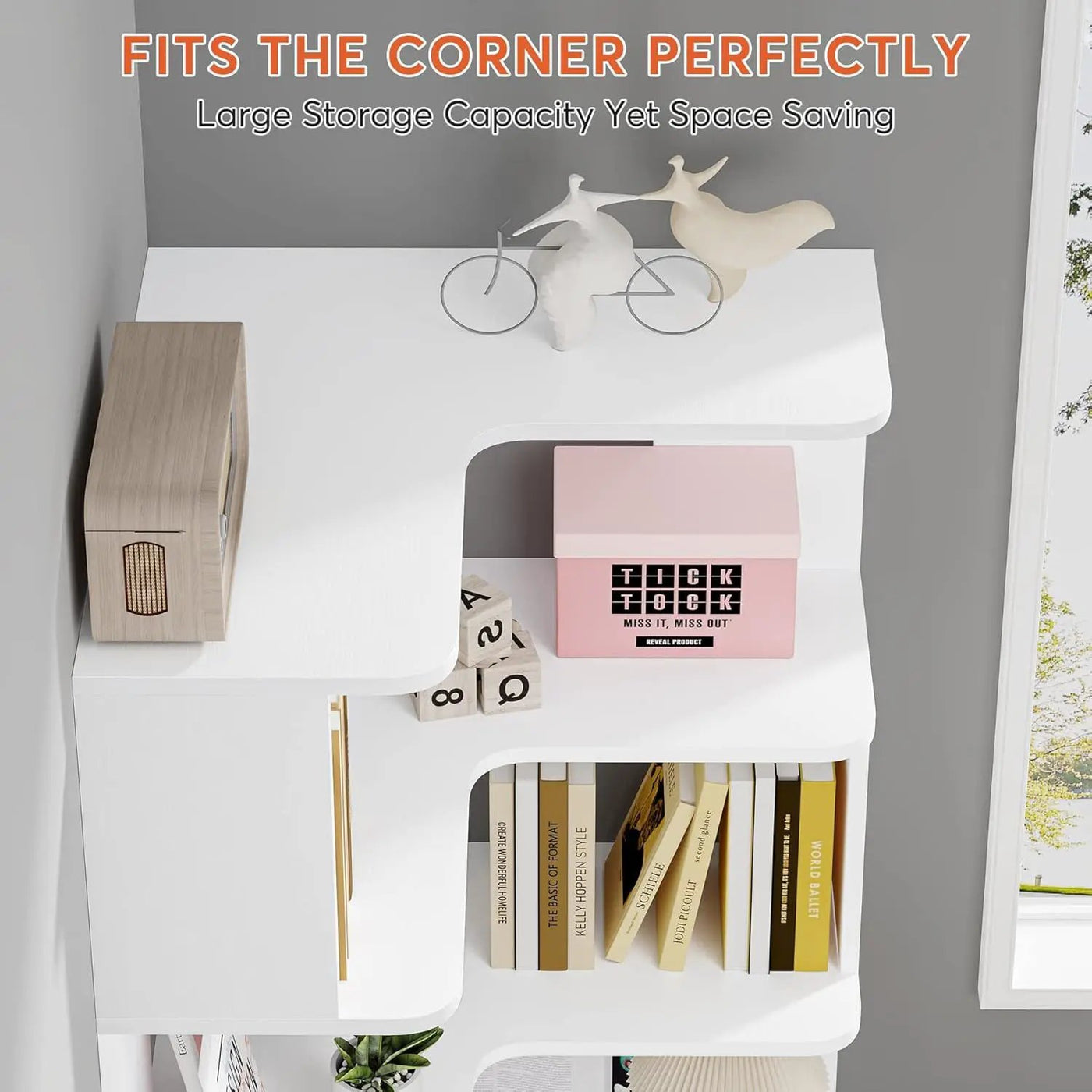 6 Tier Corner Bookshelf, L-Shaped Freestanding Shelf With Anti Drop Panels by HouseOfZazla