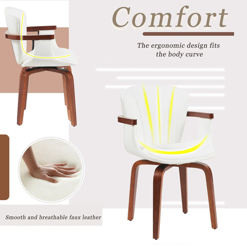 Bentwood Swivel Dining Chairs (Set of 2) - White / Walnut by Unique Piece Furniture