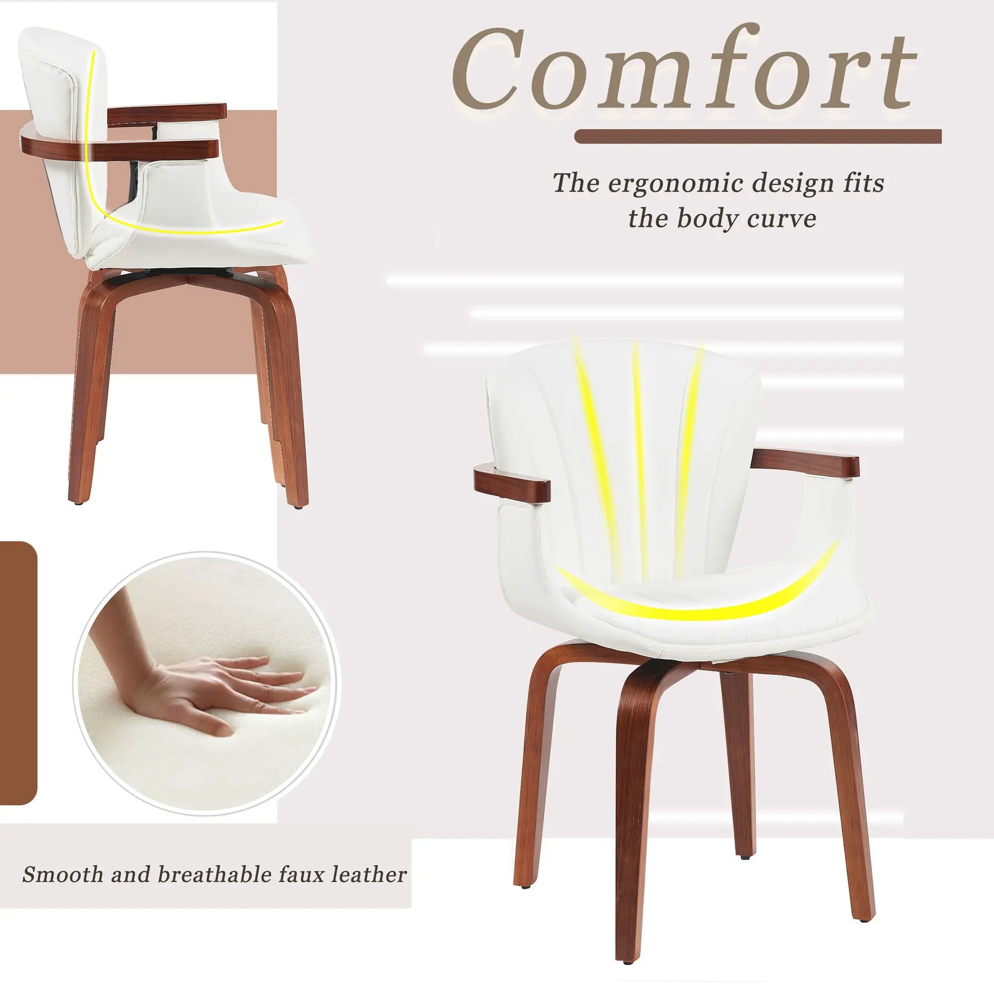 Mid Century Modern Bentwood Swivel Dining Chairs (Set of 2) - White / Walnut by HouseOfZazla