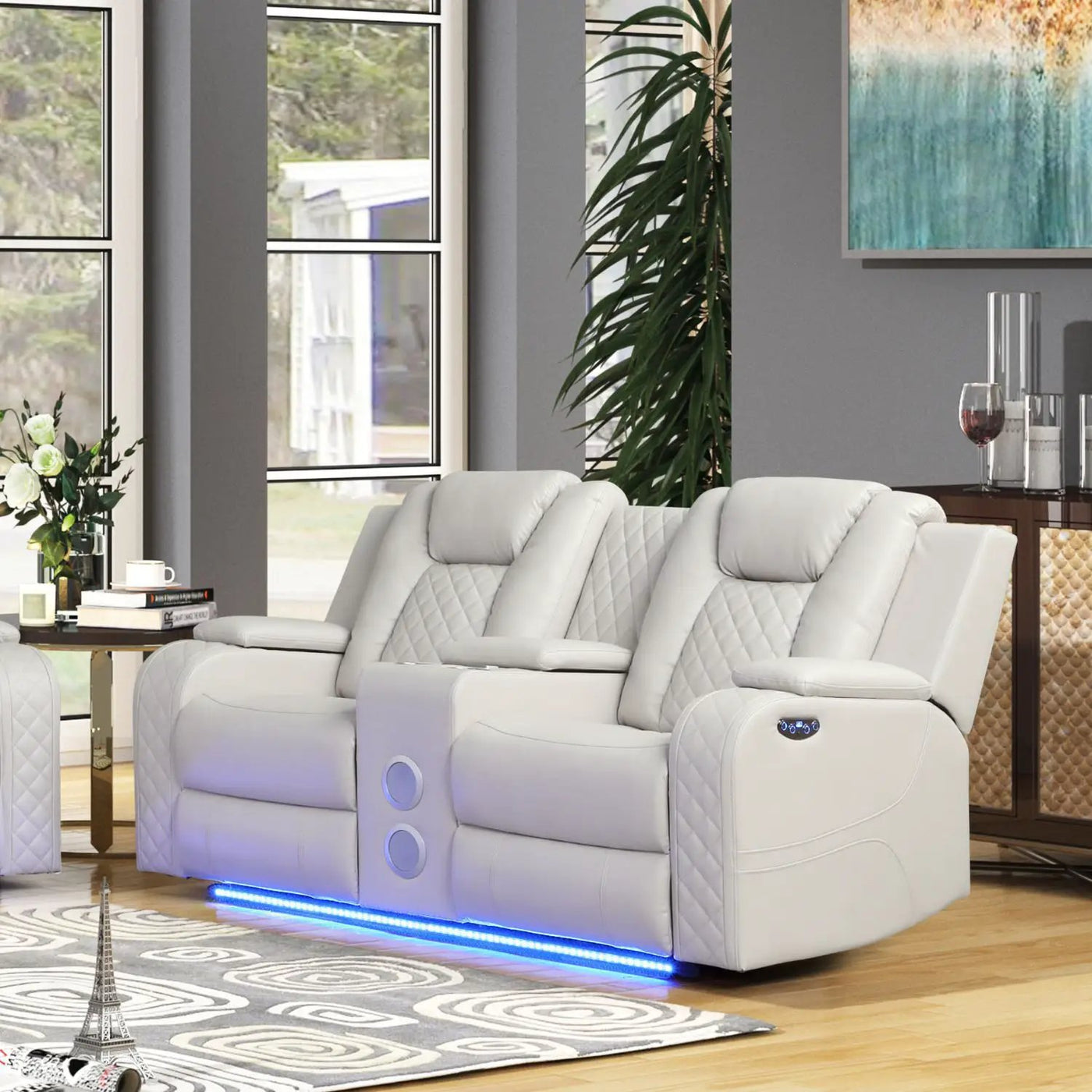 Benz - Power Reclining Loveseat & LED Lighting And Built In USB by HouseOfZazla