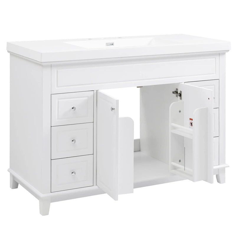 Bathroom Vanity With Sink, 6 Soft Close Drawers & Double Doors - White