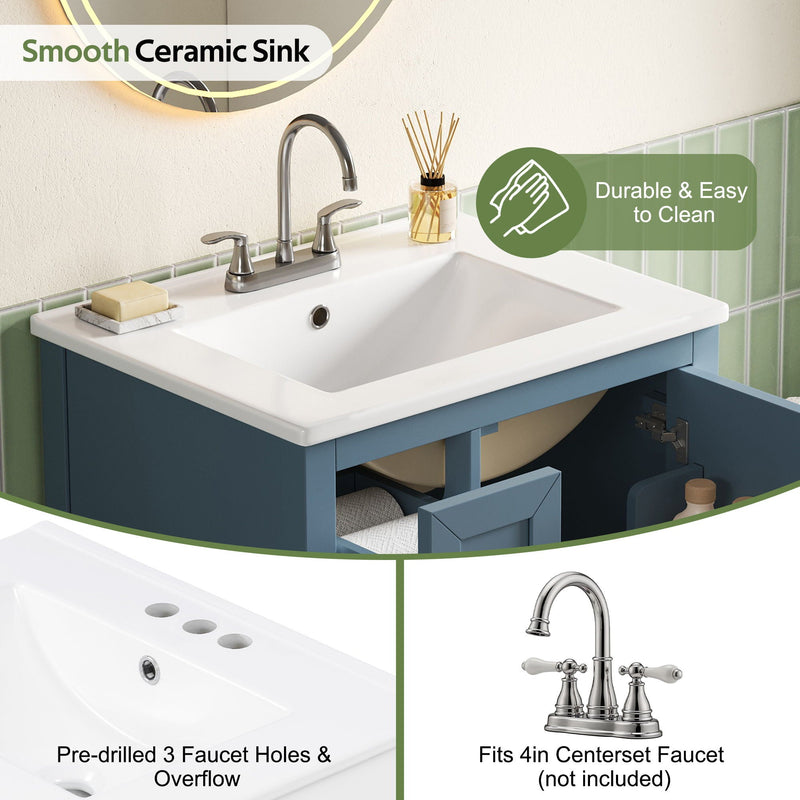 Modern Bathroom Vanity With Sink, Soft Close Drawers & Door, Storage Rack by HouseOfZazla