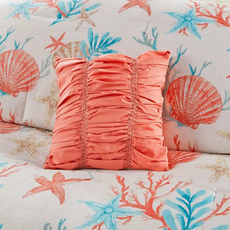 7 Piece Cotton Sateen Comforter Set Coral Queen by HouseOfZazla