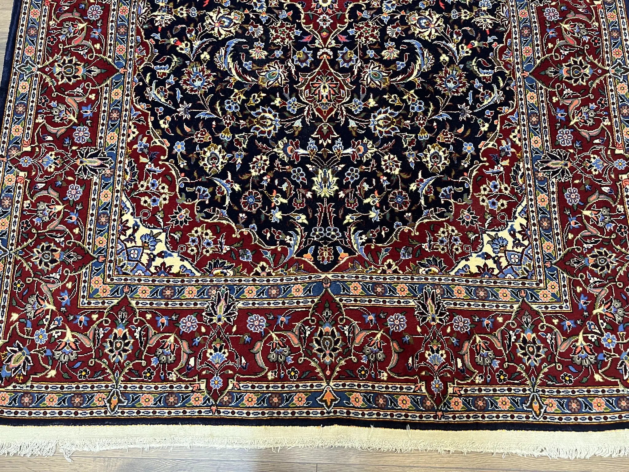 Dark Blue Persian Rug 5x8, Kork Wool Semi Antique Kashan Carpet, Very Fine Lachak Toranj Rug, Hand Knotted Floral Medallion Rug, 5 x 8 Oriental Rug by Jewel Rugs