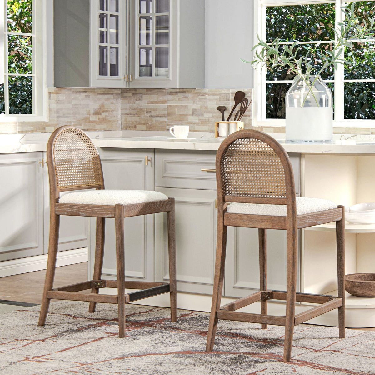 Curved Back Cane Counter Stools with Cane Webbing - Black or White (Set of 2), photo 20 of 29