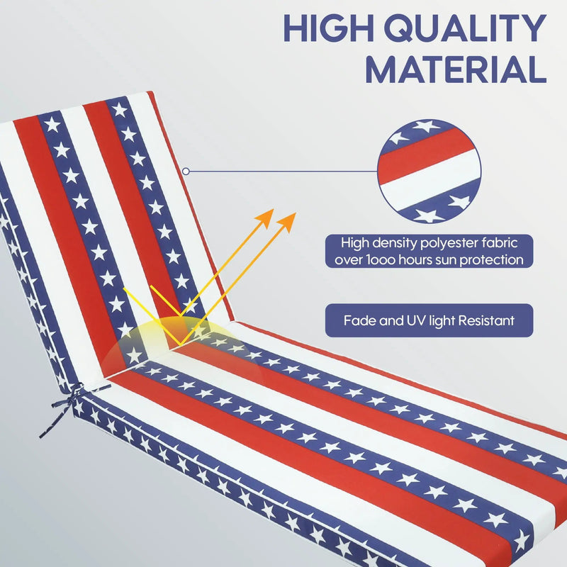 2 Piece Outdoor Chaise Lounge Cushion Set, Replacement Cushions For Patio Furniture, Flag - Red Striped by HouseOfZazla