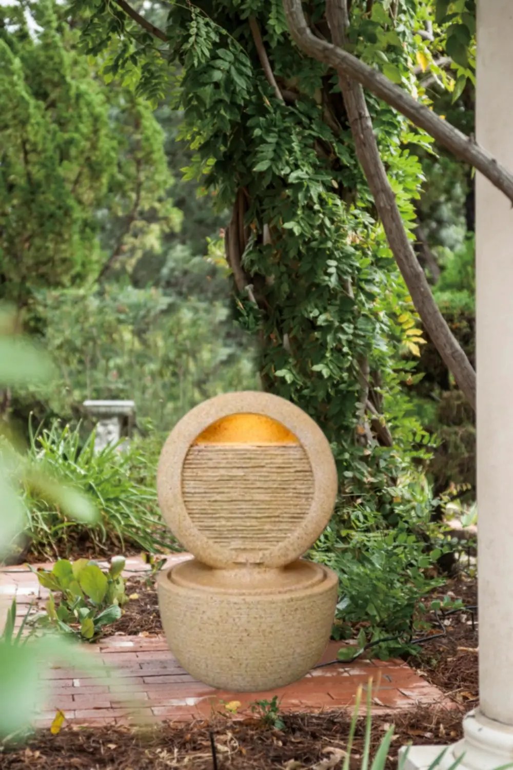 21.7x21.7x34.3 Inch Cement Round Water Fountain with Light and Pump by HouseOfZazla