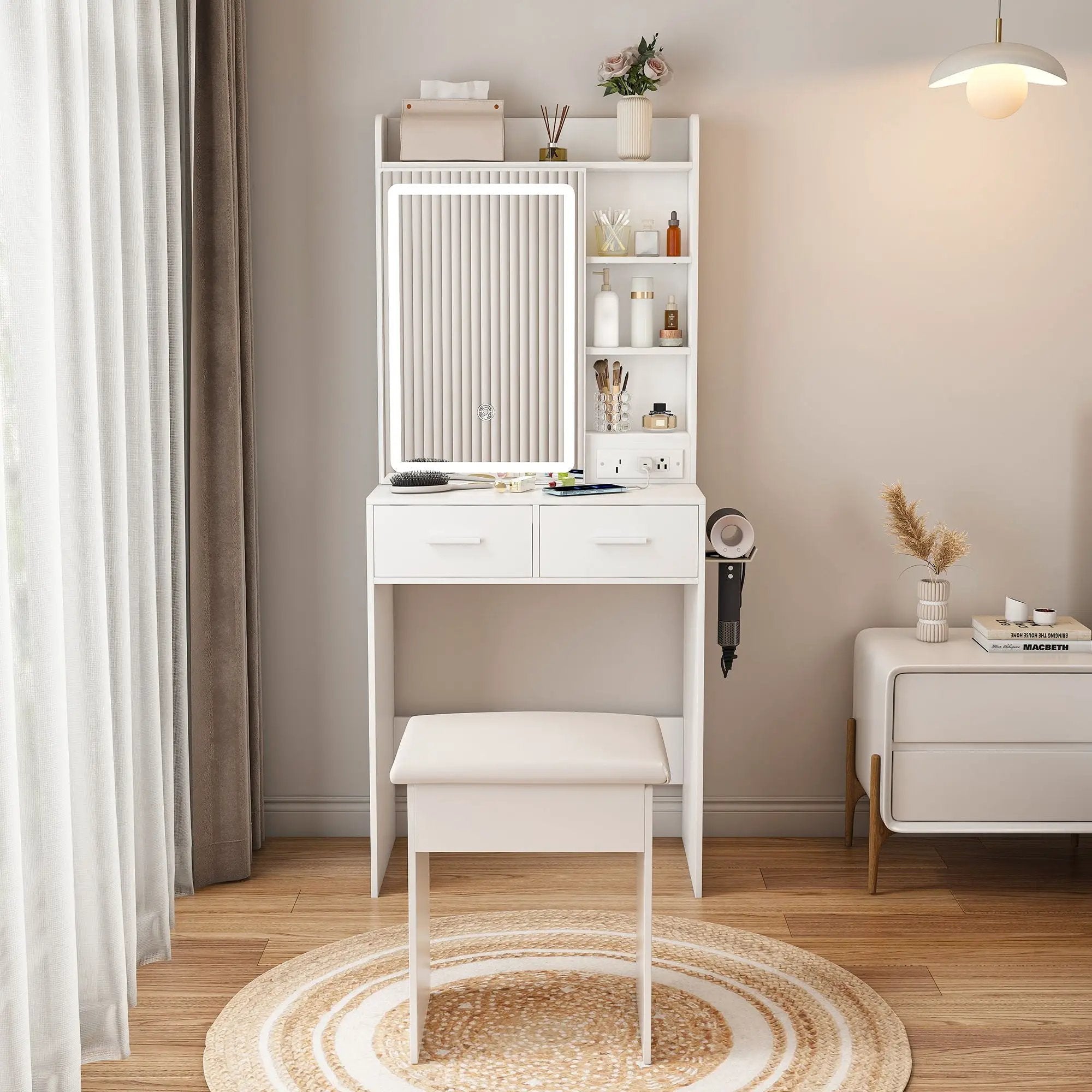Space Saving Makeup Vanity Desk With Mirror & Adjustable LED Lights by HouseOfZazla