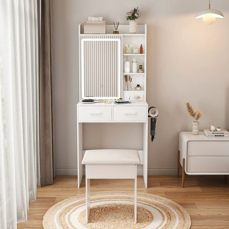 Space Saving Makeup Vanity Desk With Mirror & Adjustable LED Lights by HouseOfZazla