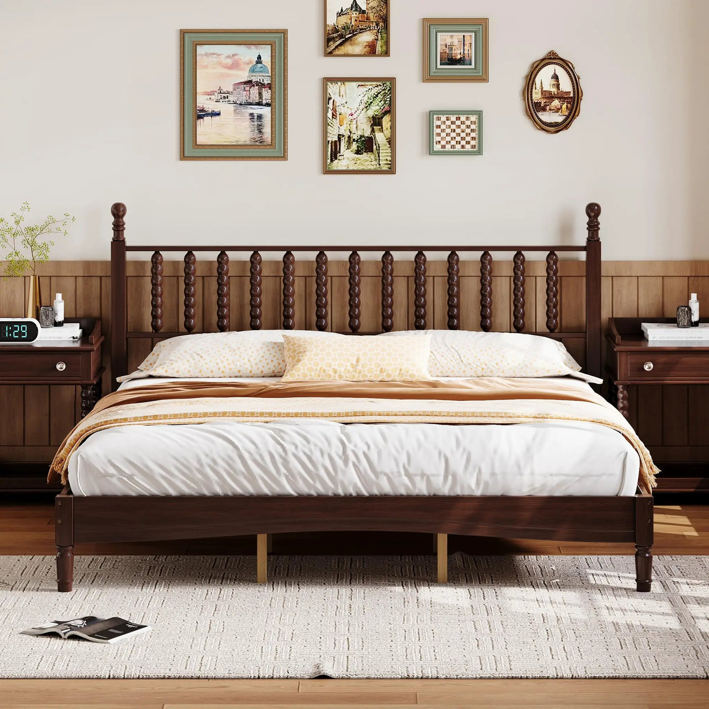 King Size Wood Platform Bed with Gourd Shaped Headboard by HouseOfZazla