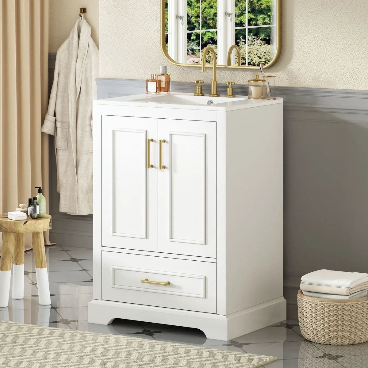 Bathroom Vanity With Sink, 1 Divided Drawer And 2 Soft Close Doors With Double Shelf, photo 14 of 20