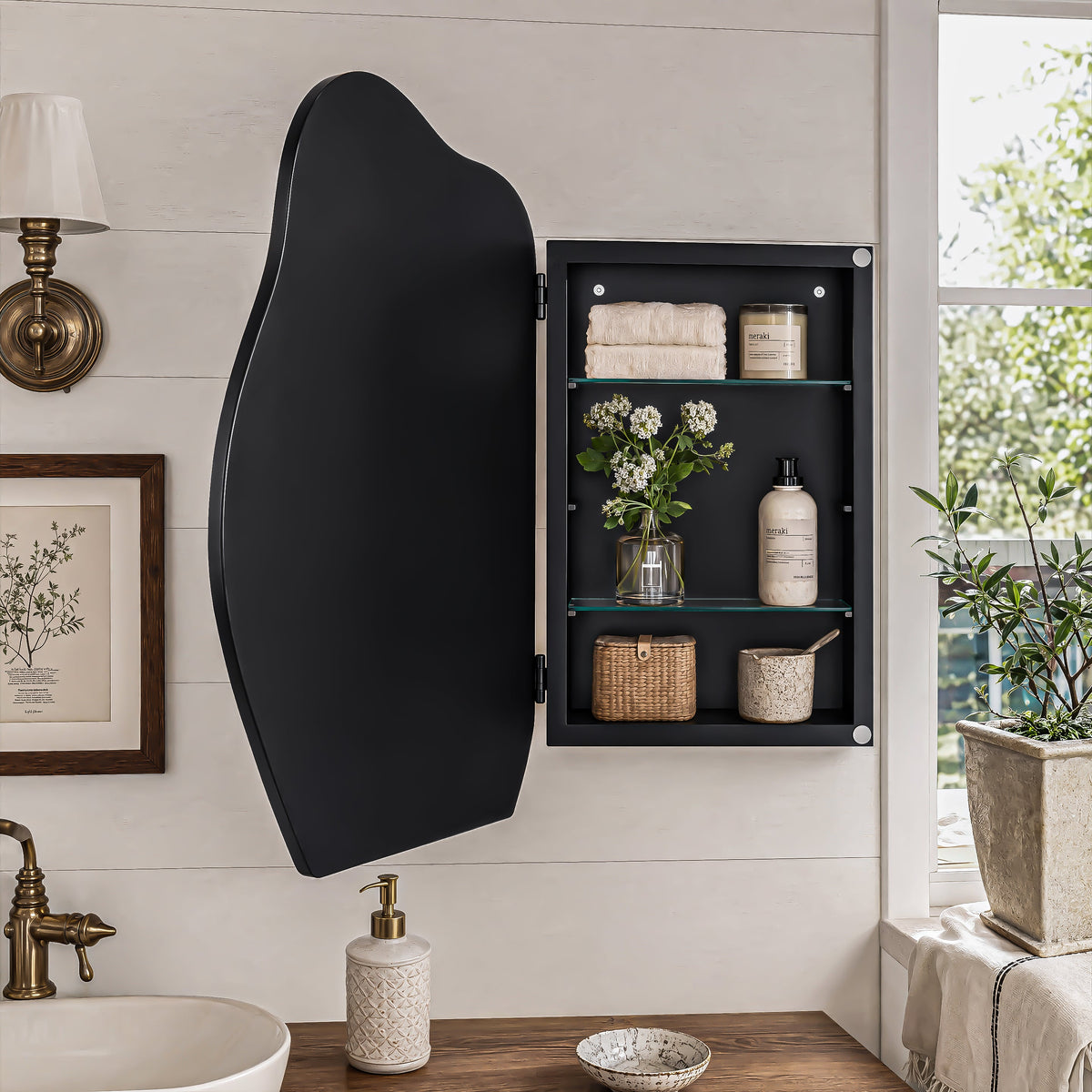 Irregular Cloud-Shaped Medicine Cabinet with Adjustable Glass Shelves - Matte, photo 8 of 10