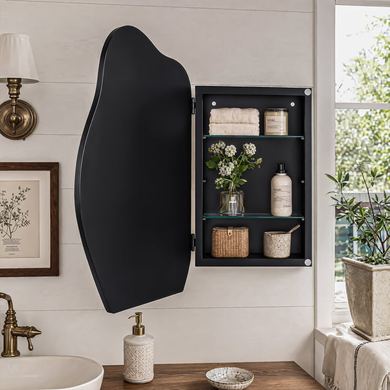 Irregular Cloud-Shaped Medicine Cabinet with Adjustable Glass Shelves - Matte, photo 8 of 10