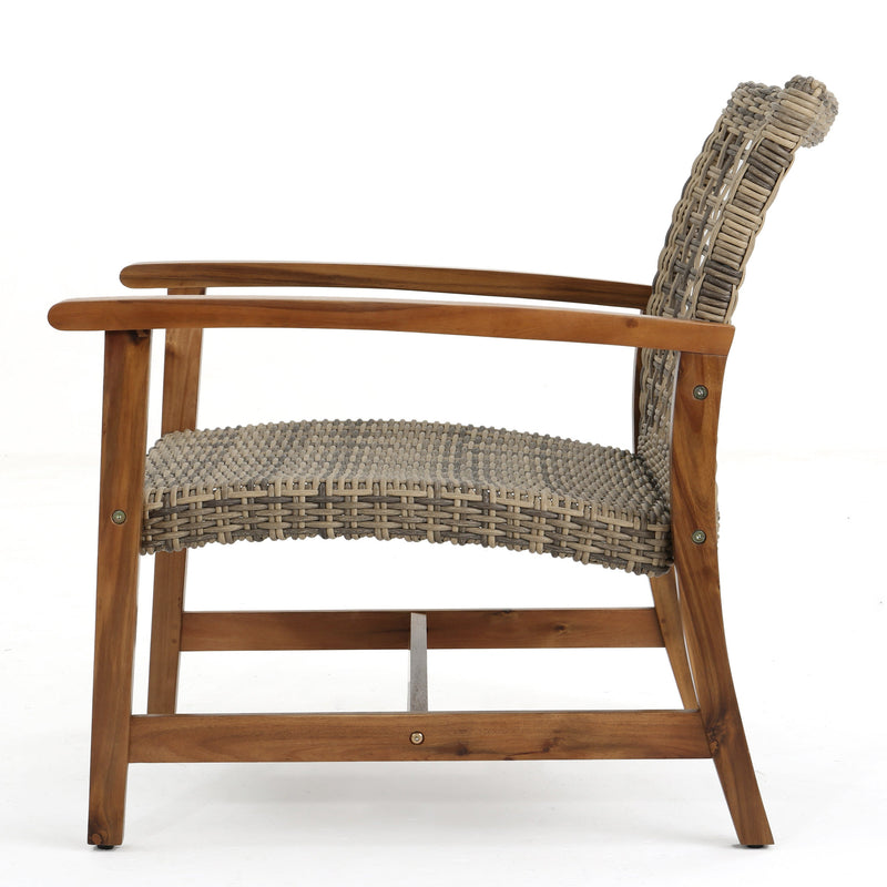 Outdoor Acacia Wood Wicker Club Chairs with Acacia Wood Frame - 2-Pcs Set, photo 10 of 10