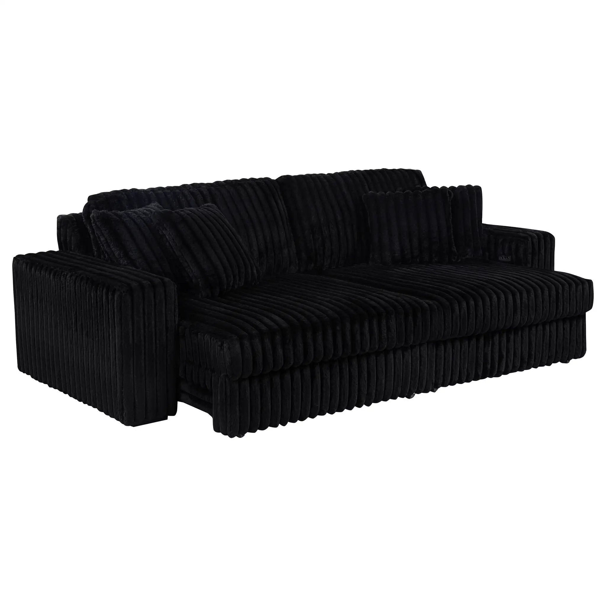 Jacana Corduroy Upholstered Dual Power Chaise Sofa Black by Unique Piece Furniture