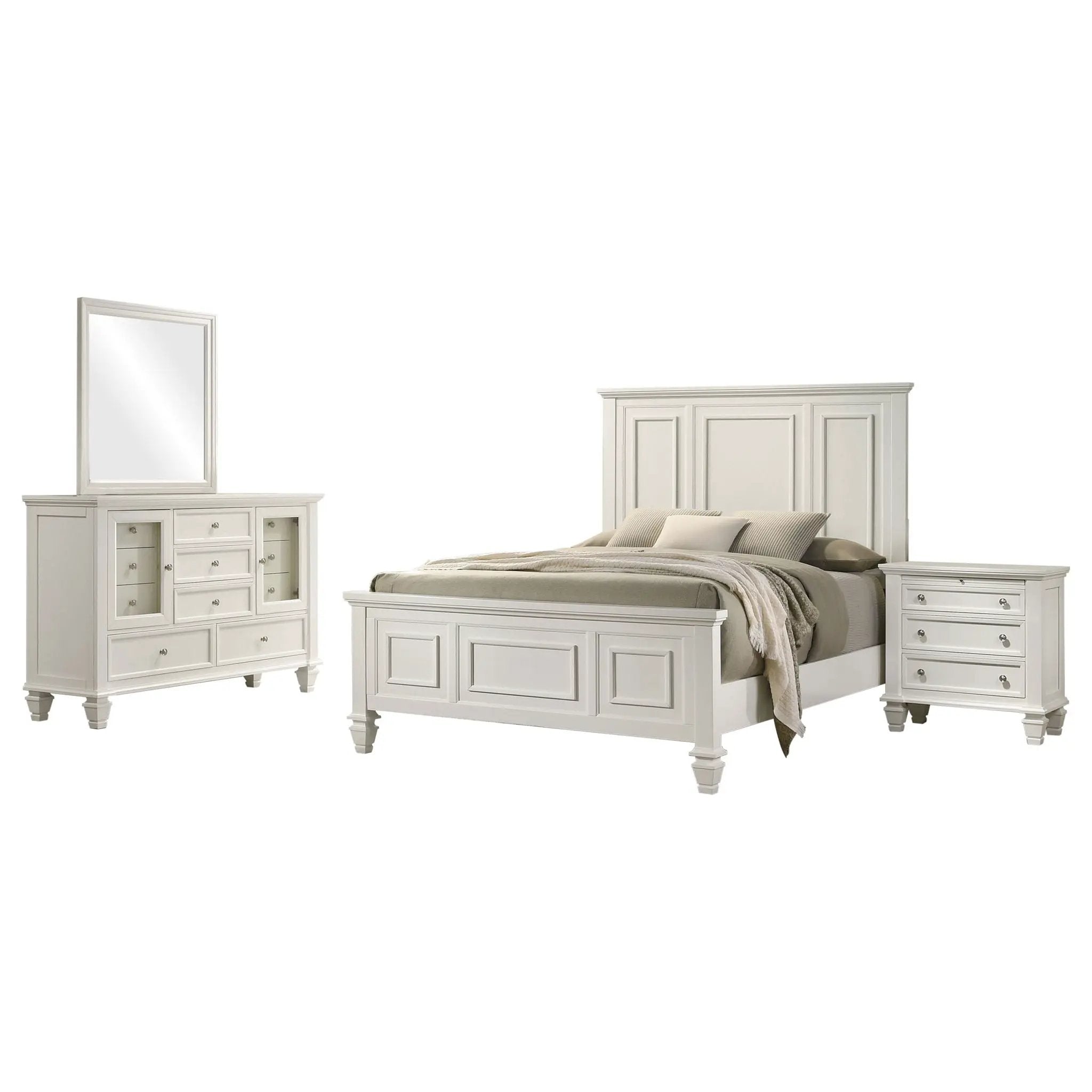 Cortina - 4 Piece Queen Bedroom Set With Ornate Panels And Storage - Cream White by HouseOfZazla