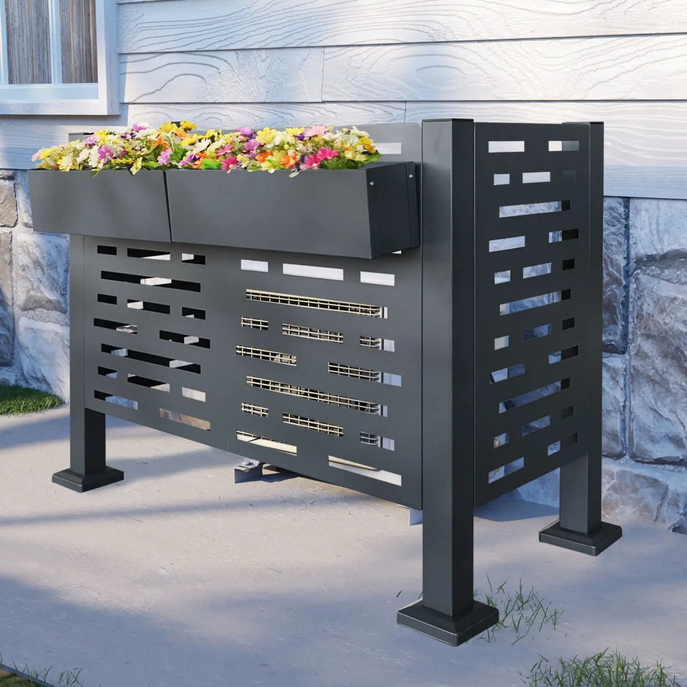Air Conditioner Fence For Outdoor Units, Metal Privacy Fence Cover, Perfect To Conceal Air Conditioning Units, 3 Fence Panel by HouseOfZazla