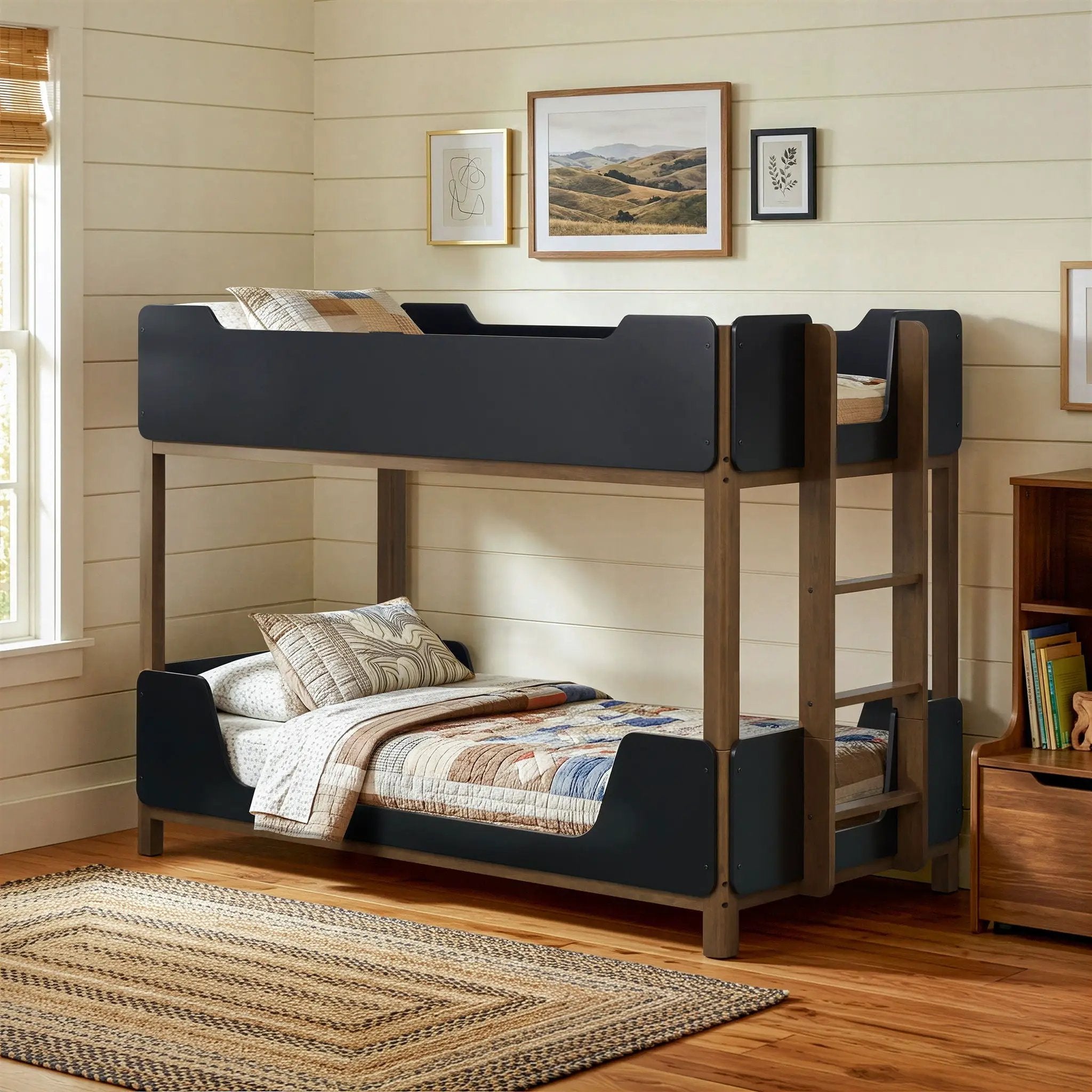 Morris Twin Over Twin Wood Bunk Bed Black and Walnut by Unique Piece Furniture