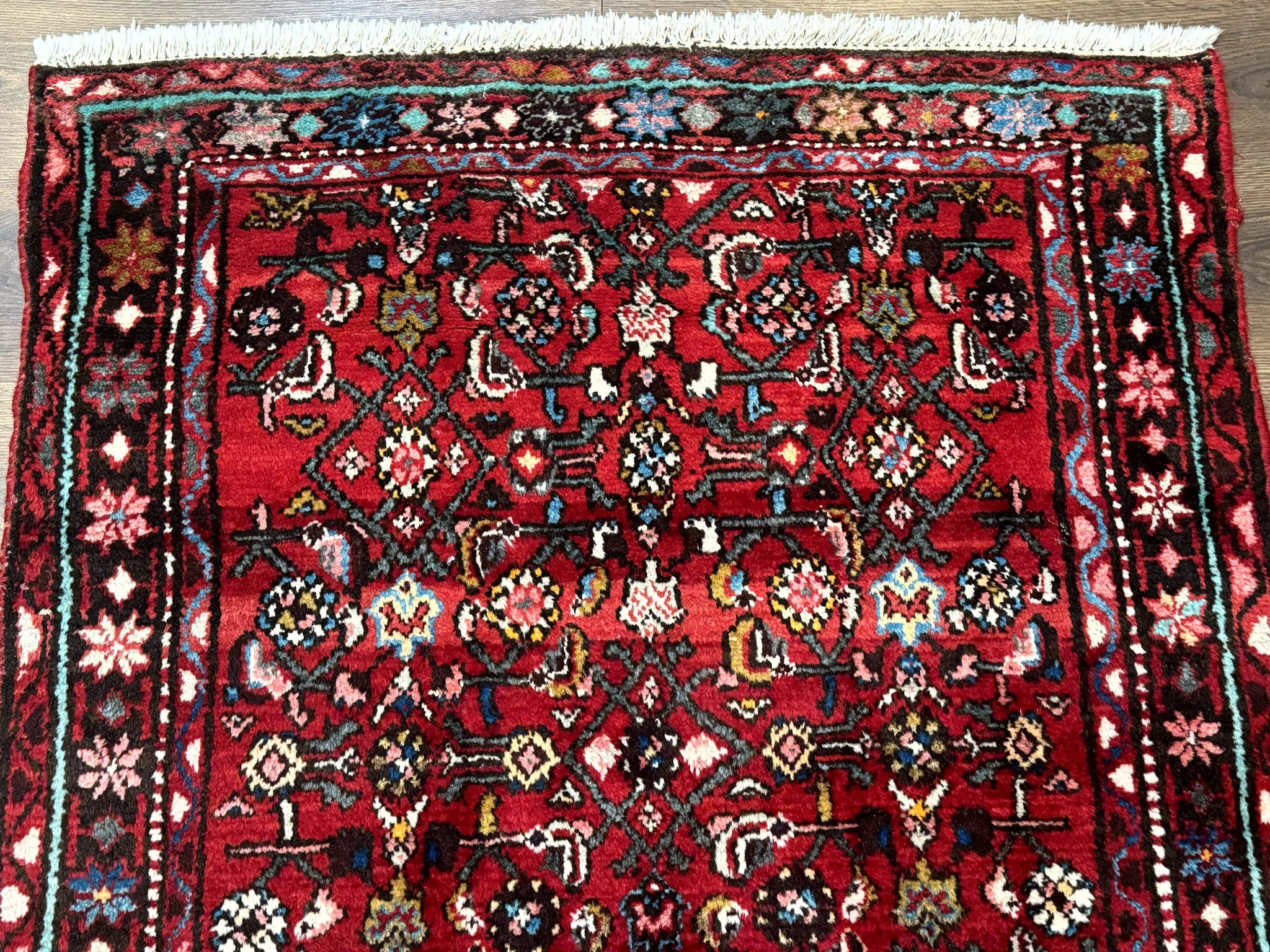 Red Persian Rug 4x7, Village Rug, Wool Vintage Carpet by Jewel Rugs