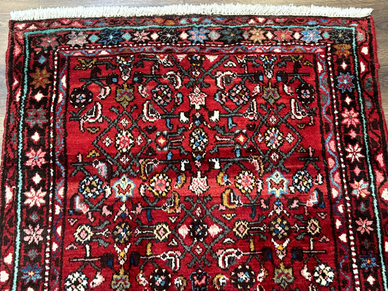 Red Persian Rug 4x7, Village Rug, Wool Vintage Carpet by Jewel Rugs