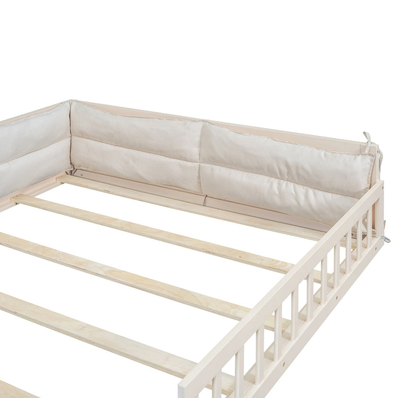 Wood Full Size Upholstered Platform Bed with Guardrail and Pillow by HouseOfZazla