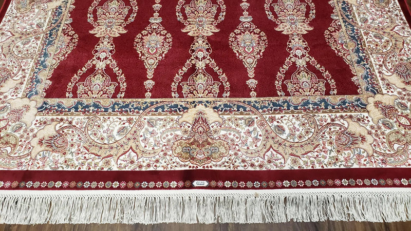 Dark Red Silk Carpet 5.3 x 7.6 ft, 5x8 Silk Rug, New Turkish Silk Carpet, Mint Condition, Beige & Red Area Rug, Bamboo Silk, High Quality by Jewel Rugs