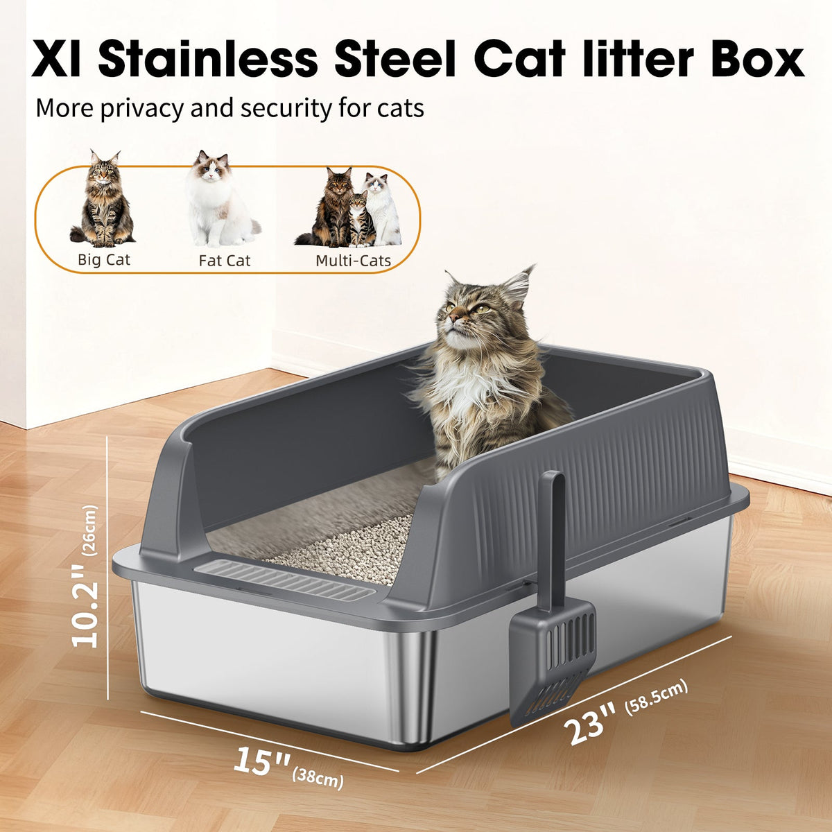 Stainless Steel Cat Litter Box with Easy Clean Surface - Silver, photo 7 of 9