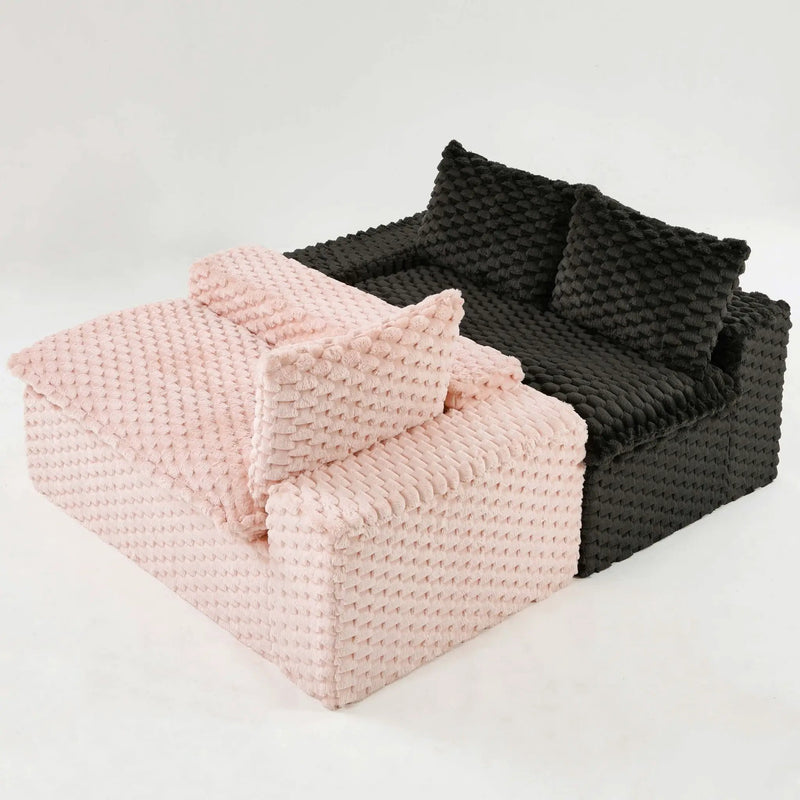 Multifunctional Sofa Pink Black, Fits 4 People by HouseOfZazla