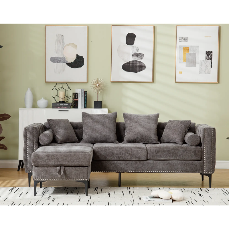 L Shaped Sectional Convertible Sofa with Storage Ottoman and Modern Tufted style by BLAKHOM
