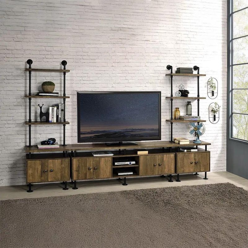Ensata II - TV Stand - Rustic Oak & Black by Unique Piece Furniture