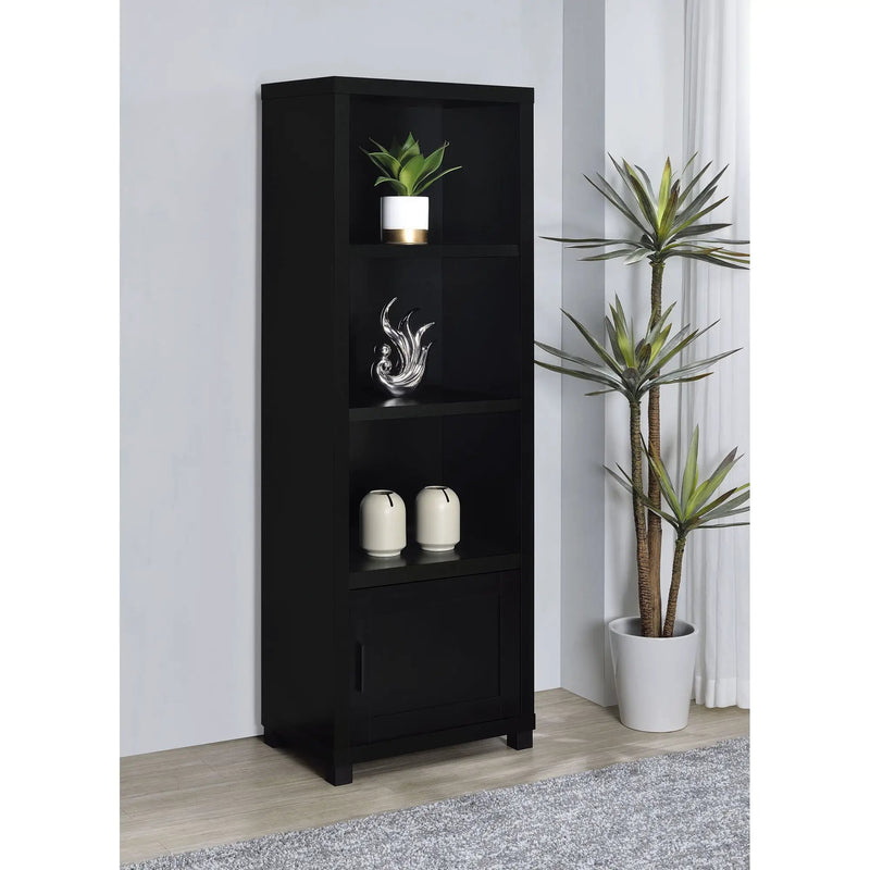 Sandl - 3 Shelf Media Tower With Cabinet Storage Solution - Black by HouseOfZazla