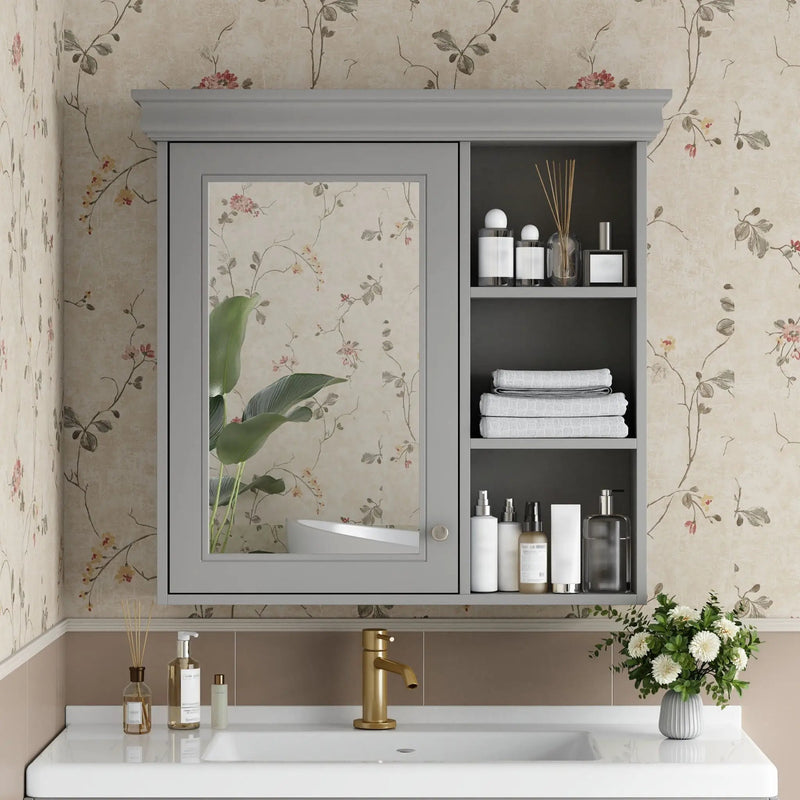 Wall Mounted Bathroom Medicine Cabinet With Mirror And Adjustable Storage With Soft Close Hinges by Unique Piece Furniture
