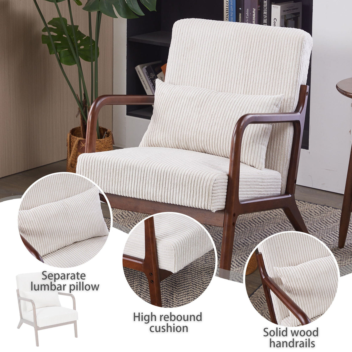 Accent Chair With Pillow and Wood Frame - Dark Gray or Beige, photo 21 of 34