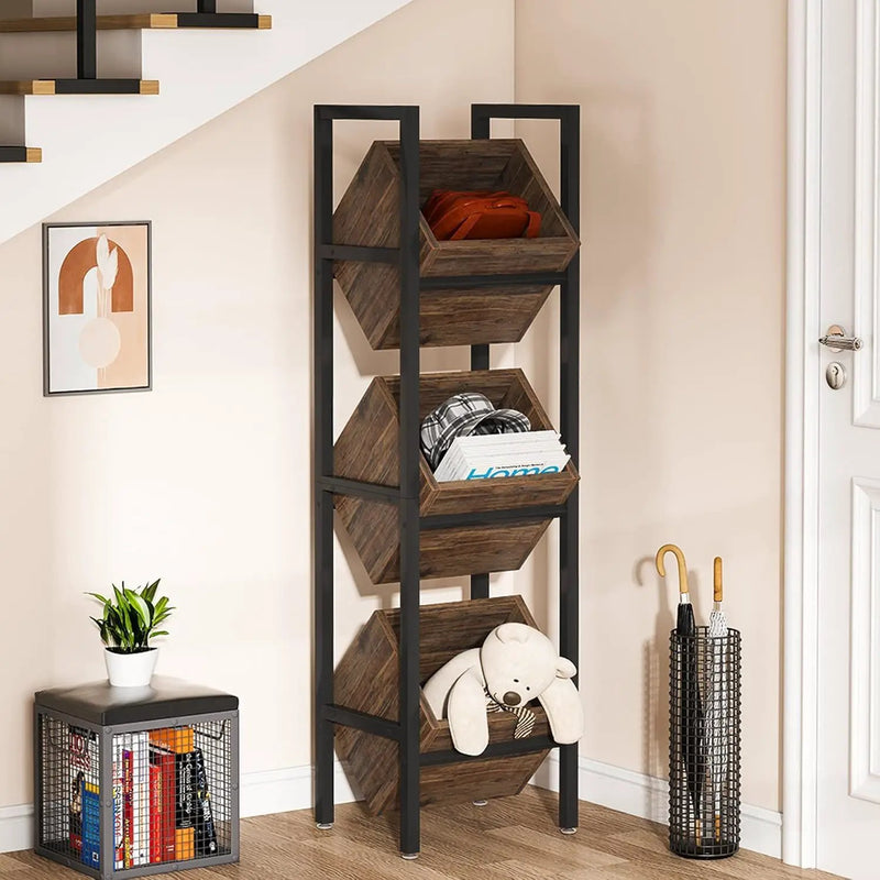 3 Tier Basket Stand With Angled Baskets, Vertical Storage Tower For Kitchen - Black by HouseOfZazla