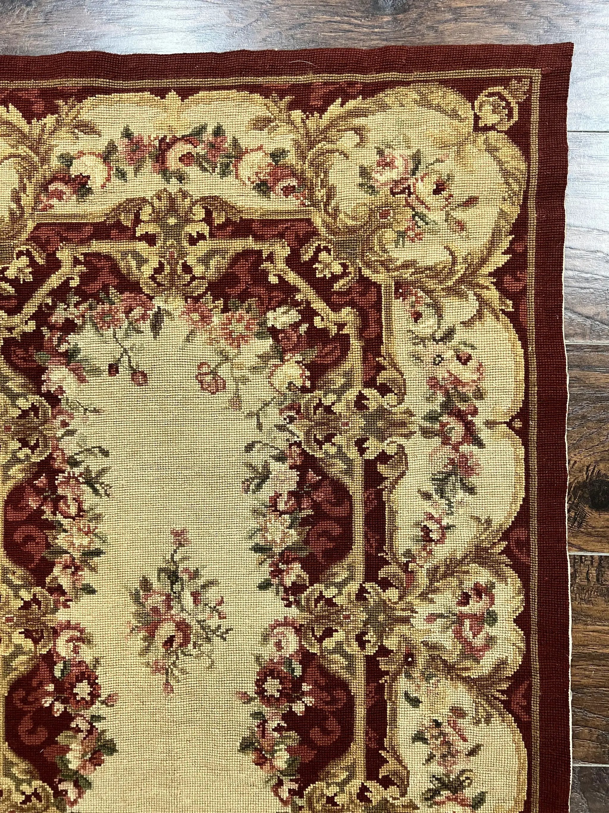 Needlepoint Runner Rug 2.5 x 10.7, Tan Runner Rug, Flatweave Runner, Aubusson European Design, Needlepoint Rug, Long Runner, Hallway Rug by Jewel Rugs