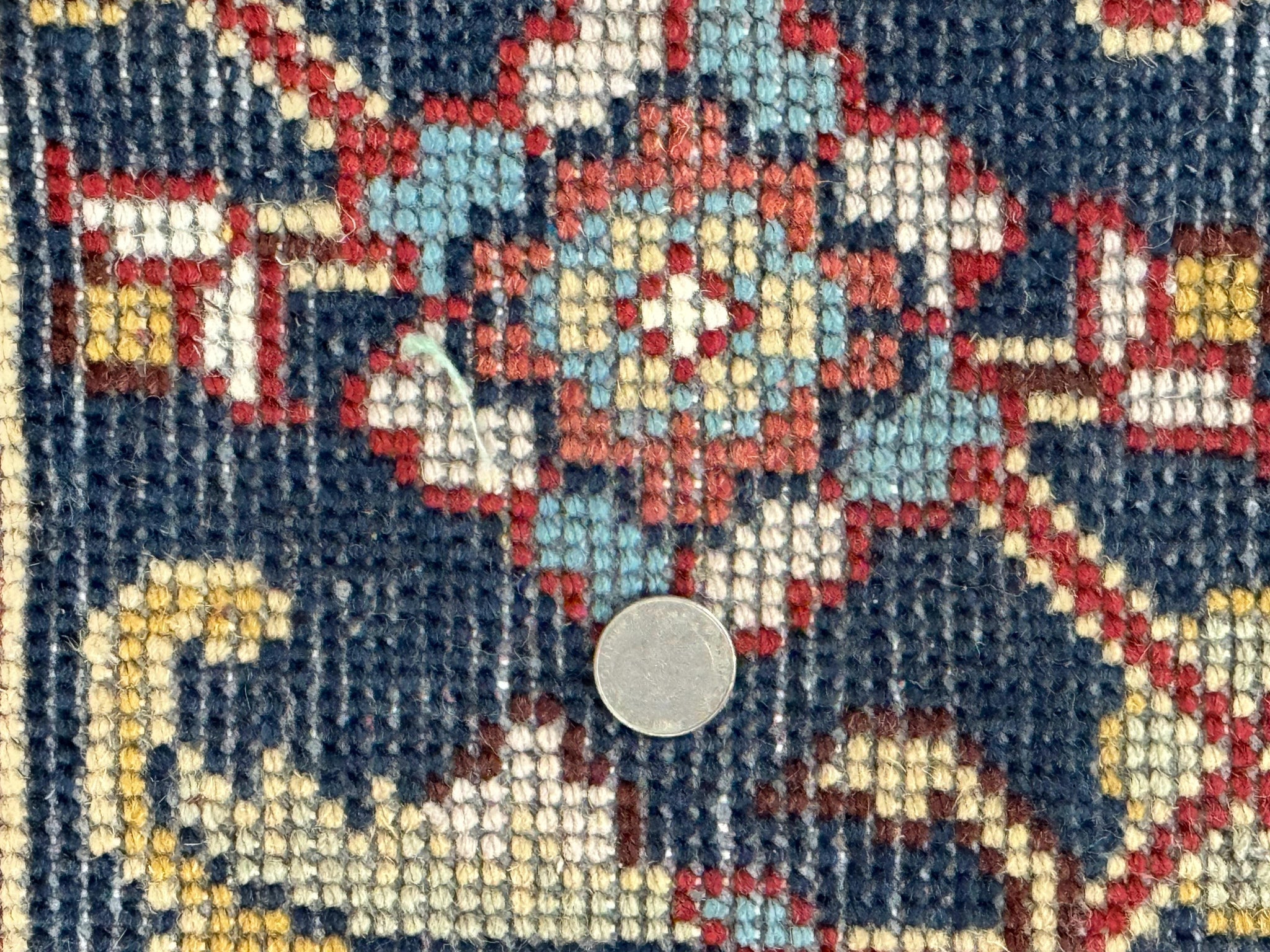 Indo Heriz Rug 8x10, Red and Navy Blue, Allover Pattern, Wool Handmade Carpet by Jewel Rugs