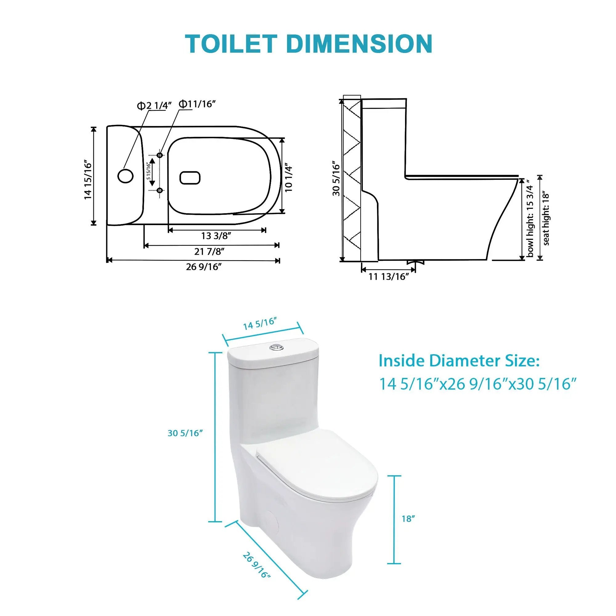 1 Piece Toilet For Bathroom, Dual Flush 1.22/1.6 Gpf, Soft Closing Seat - White by HouseOfZazla