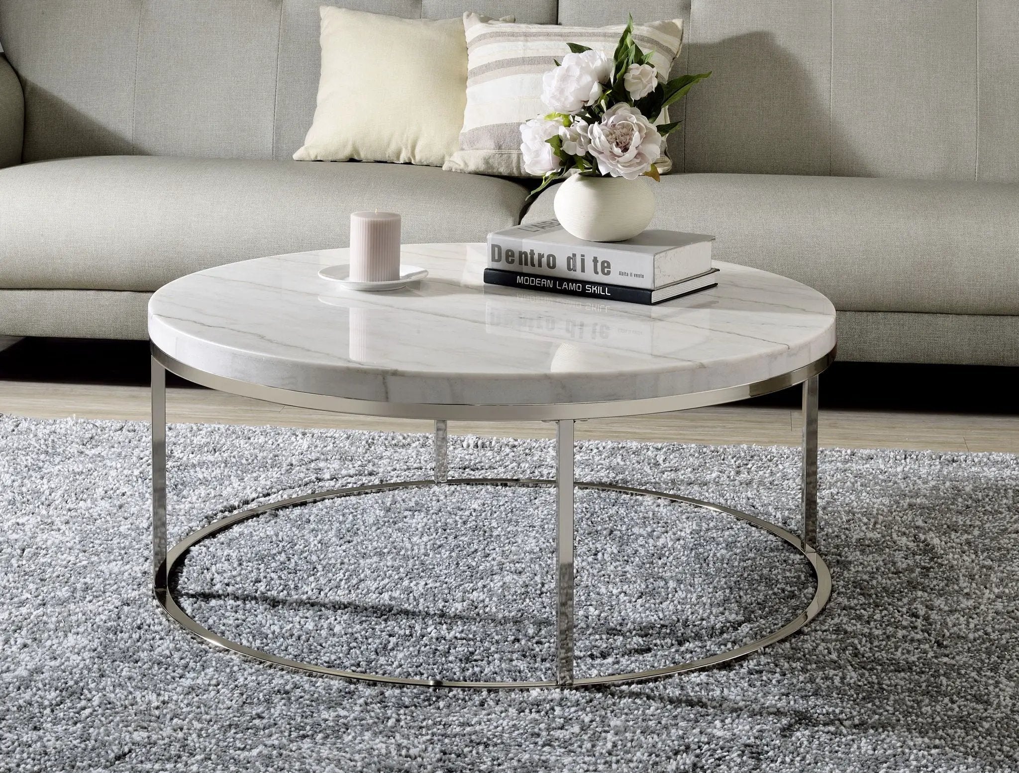 Zaidee Marble Top Nickel Coffee Table - White by HouseOfZazla