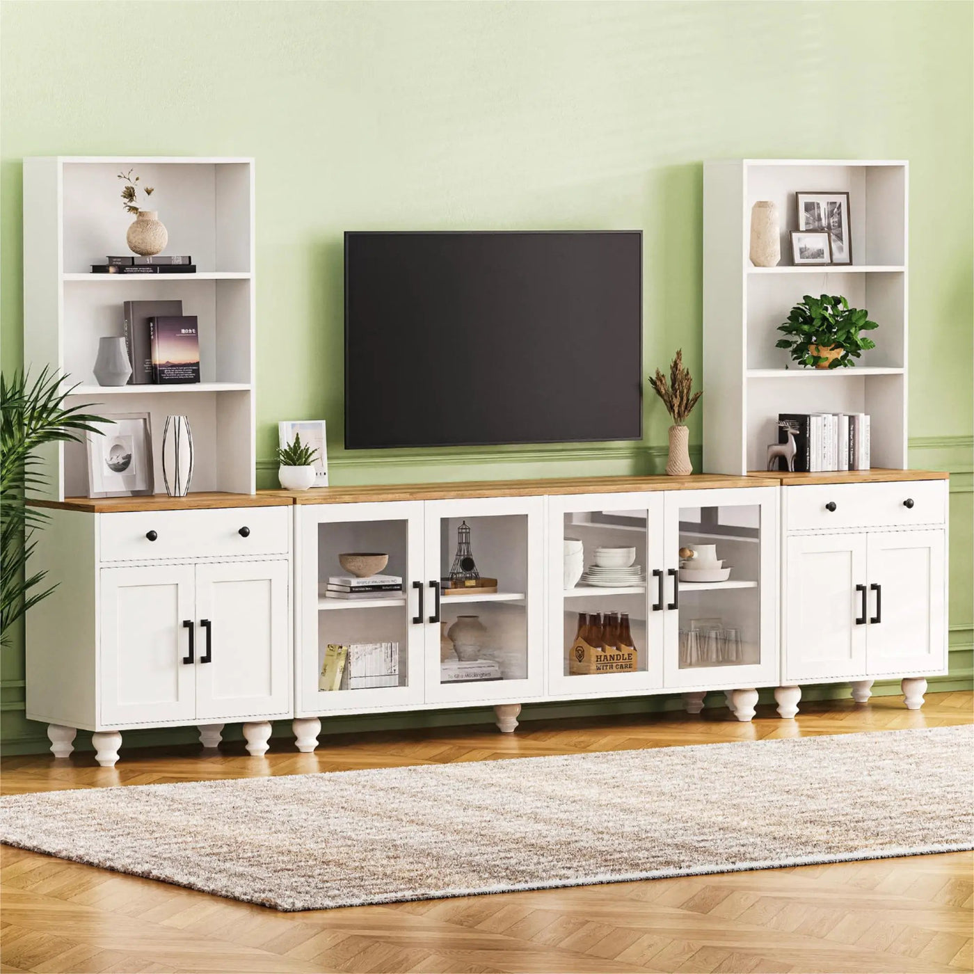 Farmhouse TV Stand With Solid Wood Gourd Shaped Legs For TVs Up To 70" by HouseOfZazla
