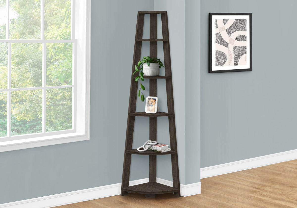 5-Tier Corner Bookshelf with Fixed Shelves - Modern Oak Finish, photo 4 of 4