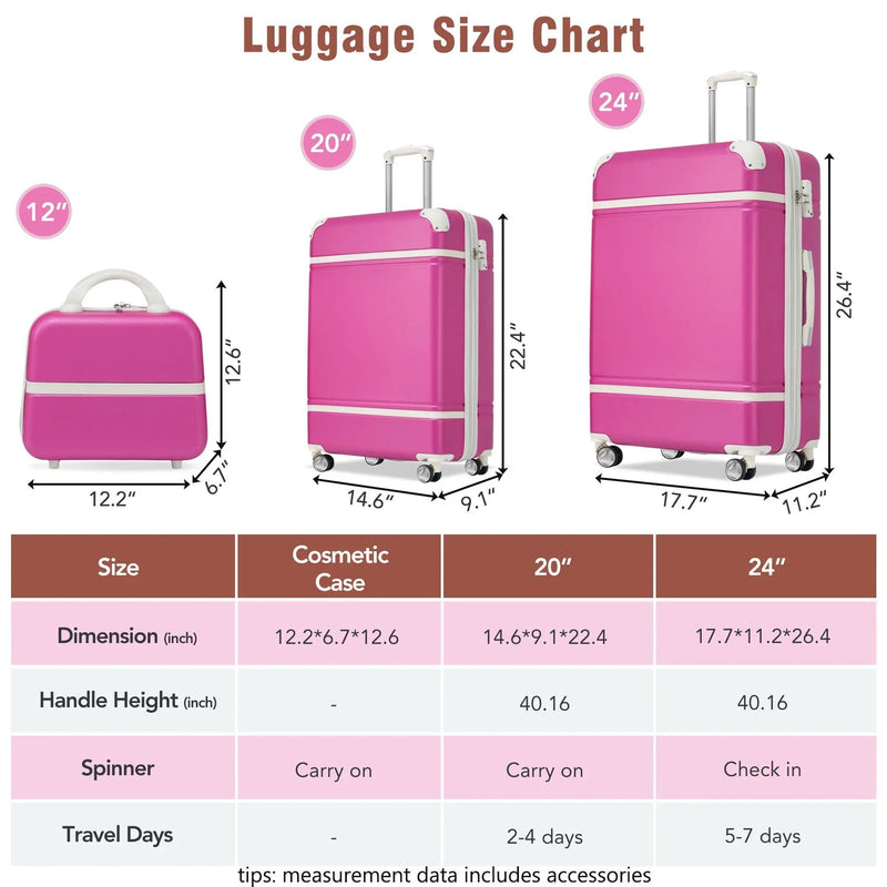 Hardshell Luggage Sets 3 Pieces 20" / 24" Luggages And Cosmetic Case Spinner Suitcase With Tsa Lock Lightweight by HouseOfZazla