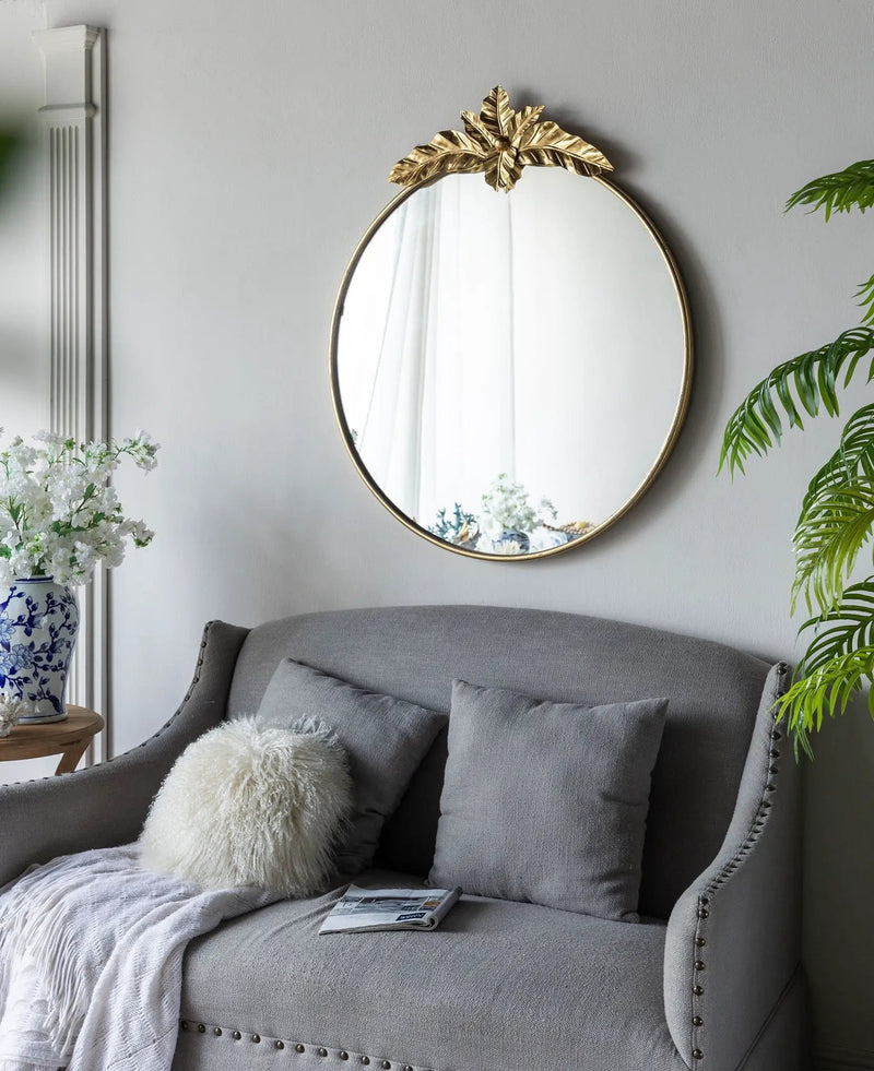 Large Round Wall Mirror With Metal Frame, Circle Accent Mirror For Living Room Bedroom Entryway - Gold by Unique Piece Furniture